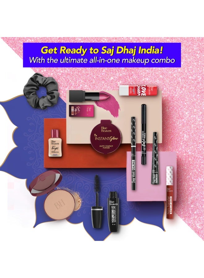 Blue Heaven Saj Dhaj Festive Makeup Kit for women- Natural, Pack of 10 | Full face Makeup kit, Medium Tone combo, 19g+26.3ml - Image 3
